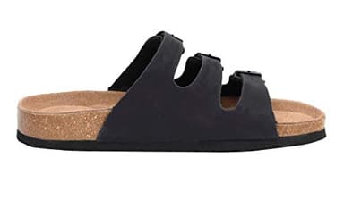 CUSHIONAIRE Lela Slip On Womens Sandals with Vegan Adjustable Straps & Genuine Suede Cork Footbed - Comfortable Memory Foam Sandals for Women 2025, BLACK 8 - Image 4