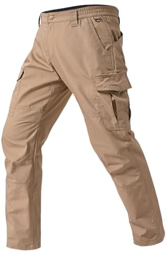 Mens Work Pants Waterproof Ripstop Durable Cargo Tactical Pants Outdoor Lightweight Utility Hiking Working Construction Pants with 7 Pockets Khaki 38Wx34L - Image 1
