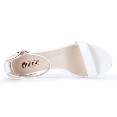 IDIFU Women's Cookie-LO Low Block Heels Chunky Sandals Ankle Strap Wedding Dress Pump Shoes(White Pu, 6) - Image 5