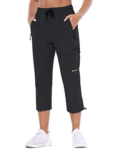 baleaf Women's Hiking Cargo Capris Outdoor Lightweight Water Resistant Pants UPF 50 Zipper Pockets Black Size M - Image 1