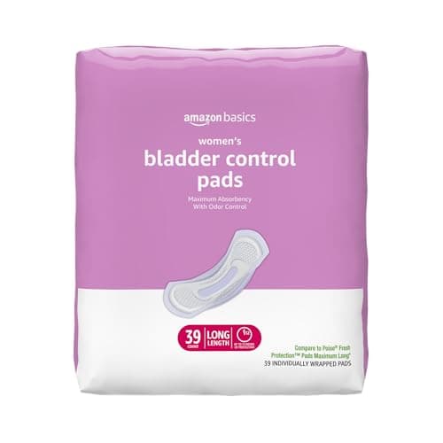 Amazon Basics Incontinence Pads for Women Long, Bladder Control, Postpartum, Maximum Absorbency, Unscented, 39 Count - Image 1