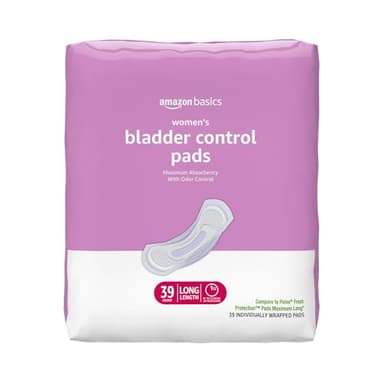 Amazon Basics Incontinence Pads for Women Long, Bladder Control, Postpartum, Maximum Absorbency, Unscented, 39 Count - Image 1