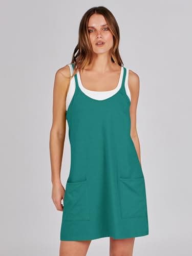 ANRABESS Women Athletic Dress Summer Tennis Workout Active Sports Mini Romper Dress Built in Shorts Travel Vacation Clothes Teal Large - Image 3