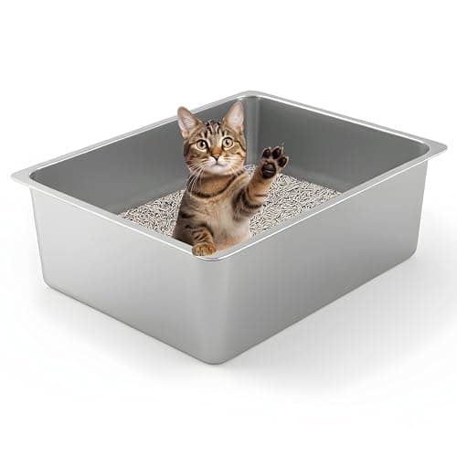 Kirecoo Stainless Steel Cat Litter Box - Metal High Sided Cat Pan, Large Stainless Steel Box, Indoor Litter Tray, Non Stick, No Smell, Easy to Clean, Pet Toilet Supplies for Kitten, Kitty, Rabbit - Image 1