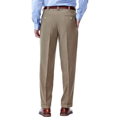 Haggar mens Eclo Stria Expandable-waist Pleat-front dress pants, Khaki, 44W x 30L US - Image 3