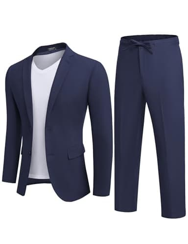 COOFANDY Mens Casual Linen Blazer and Pants 2 Piece Suits Lightweight Beach Wedding Prom Homecoming Suit Set Navy Blue - Image 3
