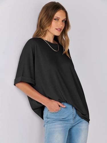 ANRABESS Womens Tops Oversized T Shirts Short Sleeve Crewneck Summer Casual Loose Basic Tee Shirt 2025 Trendy Fashion Clothes Black X-Large - Image 7