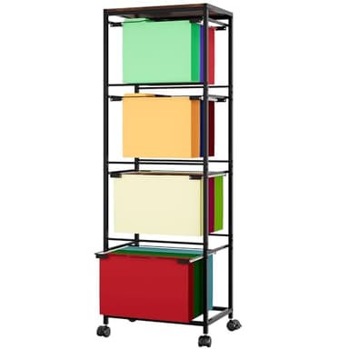 EasyPAG 4 Tier Rolling File Cart on Wheels Pull-Out Letter/Legal Size Hanging File Folder Rack for Home Office, Black - Image 1