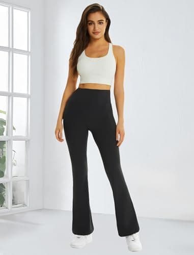 FireSwan Women's Flare Yoga Pants with Pockets High Waist Flared Leggings Bootcut Gym Workout Pants Tummy Control Black - Image 4