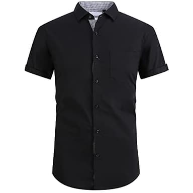 Esabel.C Mens Short Sleeve Dress Shirts Regular Fit Casual Button Down Shirts Black XL - Image 1