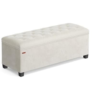SONGMICS Velvet Storage Ottoman Bench, Foot Rest with Legs, 15.7 x 43 x 15.7 Inches, End of Bed Bench, Storage Chest, Load up to 660 lb, for Living Room, Bedroom, Entryway, Cream White ULSF089W01 - Image 1