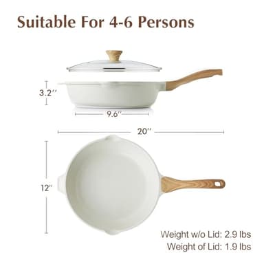 SENSARTE Nonstick Ceramic Saute Pan 12-Inch, 5QT Non-toxic Deep Frying Pan Skillet with Lid, Healthy No Teflon Cookware, Stay Cool Handle, Induction Compatible, PFAS Free - Image 2