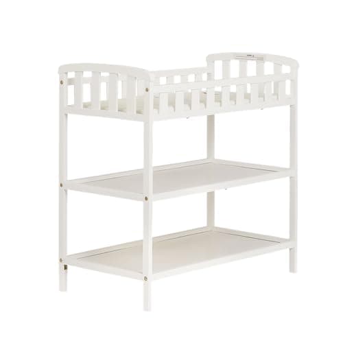 Dream On Me Emily Changing Table in White – Compact & Portable, Solid New Zealand Pinewood, Safety Rails, Two Spacious Storage Shelves, Water-Resistant 1" Changing Pad - Image 1