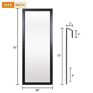 PexFix Door Mirror Full Length 51"x18" Over The Door Rectangle Sleek Black Frame Space Saving Floor Mirror Dressing Hanging Wall Mounted Mirror (US-MHJ002-BK+USAM019) - Image 2