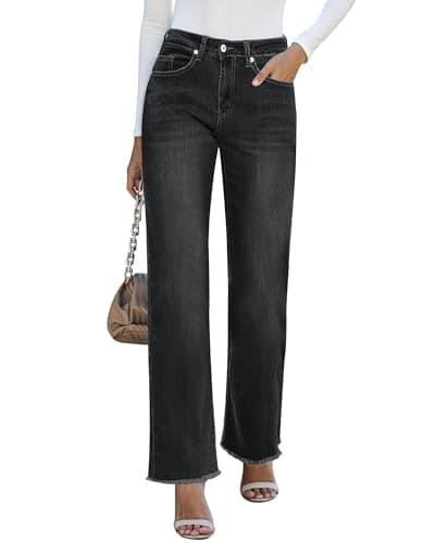 GRAPENT Black High Waisted Jeans - Stretch Pants for Women - Color Washed - Sizes L, 12, 14 - Image 1