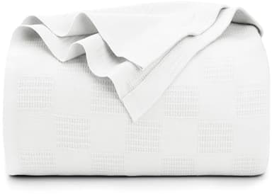 Utopia Bedding White 100% Cotton Blanket [Twin Size - 90x72 Inch] 350GSM Lightweight, Soft and Breathable Thermal Dorm Bed Blanket for All Seasons - Image 1