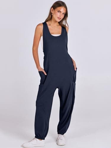 ANRABESS Women Overalls Jumpsuits Loose Casual Dressy Sleeveless Baggy Harem Pants Romper Jumpers 2025 Trendy Summer Outfits Navy Blue Medium - Image 2