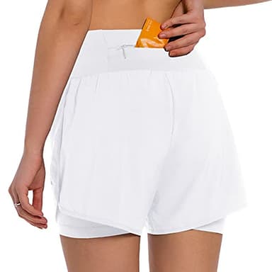 Ksmien Women's 2 in 1 Running Shorts - Lightweight Athletic Workout Gym Yoga Shorts Liner with Phone Pockets White - Image 2