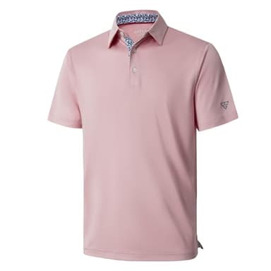 M MAELREG Golf Polo Shirts for Men Short Sleeve Performance Moisture Wicking Quick Dry Casual Collared Men’s Polo Shirts Pale Pink - Image 1