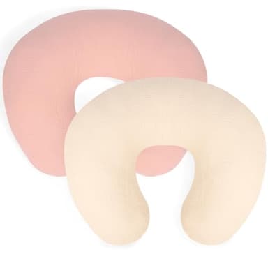 Nursing Pillow Cover - 2-Pack Muslin Cotton Removable Covers for Breastfeeding Pillows, Ultra-Soft Baby Feeding Pillowcase for Newborns, Fits 22.5"x18" Pillows (Pink & Cream) - Image 1