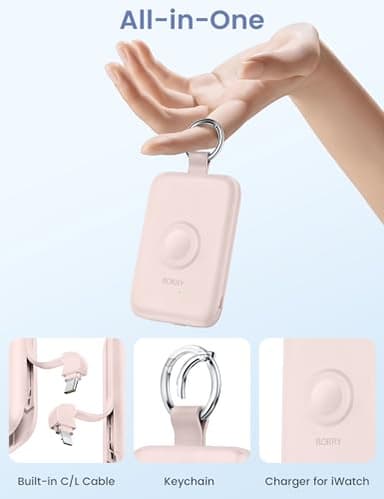 RORRY Portable Charger, 10000mAh PD 20W Fast Charging Portable Charger Power Bank with Built in Cables, Travel Battery Pack for iPhone 16/15/14/13/12 and Apple Watch Ultra/9/8/7/6/5/4/3/2, Pink - Image 2