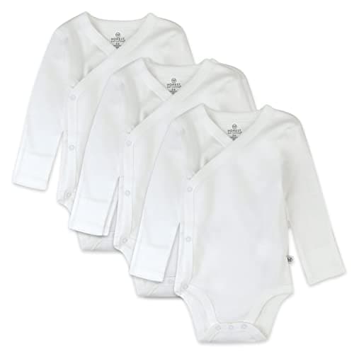 HonestBaby Baby Boys 3-pack Organic Cotton Long Sleeve Side-snap Kimono Bodysuits And Toddler T-Shirt Set, Honestly Pure White, Newborn US - Image 1