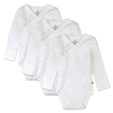 HonestBaby Baby Boys 3-pack Organic Cotton Long Sleeve Side-snap Kimono Bodysuits And Toddler T-Shirt Set, Honestly Pure White, Newborn US - Image 1