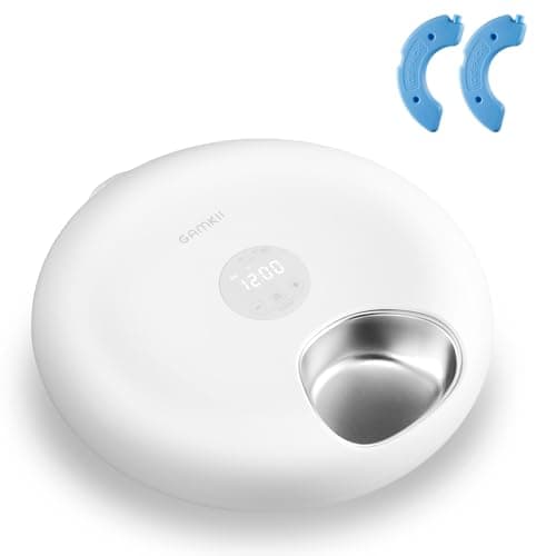 GAMKII Automatic Cat Feeder for Wet Food, 6 Meals Cat Food Dispenser with 2 Ice Packs, Programmable Timer, Rechargeable Cordless Auto Pet Feeder for Cats Small Dogs- Stainless Steel Food Tray, White - Image 1