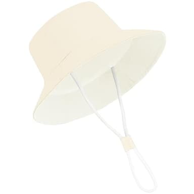 Baby Sun Hat UPF 50+ Sun Protective Toddler Bucket Hat Summer Kids Beach Hats Wide Brim Outdoor Play Hat for Boys Girls Pure Greamy White 6-12 Months - Image 2