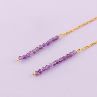 TGH Handmade Threader Earrings – Natural Amethyst Gemstone Beads – Spiritual Clarity & Calm – Gold Plated – Dainty Boho Style – Gift for Women - Image 4