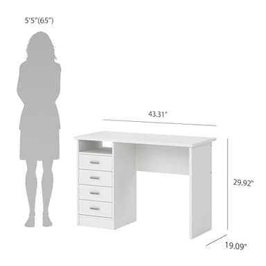 Tvilum 4-Drawer Desk, Modern White Office Writing Desk with Storage, Compact and Functional Desk for Home or Office - Image 3
