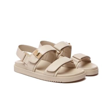 Rihero Women's Flat Sandals Comfort Adjustable Double Strap Slip on Leather Footbed Nude Sandals with Back Strap Size 9.5 - Image 5