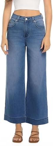 Womens High Waisted Stretchy Jeans - Wide Leg, Baggy, Loose, Trendy Jeans for Women - Image 8