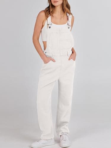 ANRABESS Overalls for Women Loose Fit Denim Overalls Adjustable Strap Jean Jumpsuit Bib Romper 2025 Fall Casual Work Outfits White Large - Image 3