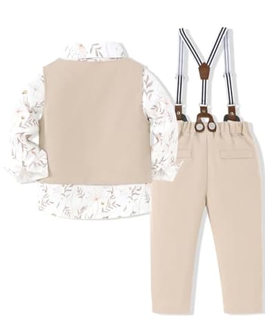 WESIDOM Toddler Dresses Suit Baby Boy Clothes Set Bowtie Shirts+Pants+Vest+Boutonniere Kids Gentleman Wedding Outfit(Apricot+2-3T) - Image 7