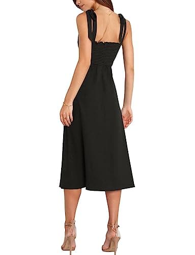 Tankaneo Womens Elegant Square Neck Bridesmaid Dresses Split Mid Formal Dress Cocktail Party Dress for Wedding Guest Black - Image 2