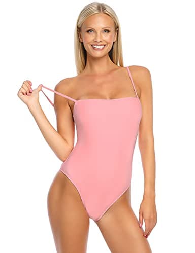 RELLECIGA Women's Light Pink High Cut Bandeau One Piece Swimsuits with Adjustable Shoulder Straps Size XX-Large - Image 2