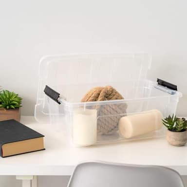 IRIS USA 13 Qt Stackable Plastic Storage Bins with Lids, 6 Pack - BPA-Free, Made in USA - See-Through Organizing Solution, Latches, Durable Nestable Containers, Secure Pull Handle - Clear - Image 7