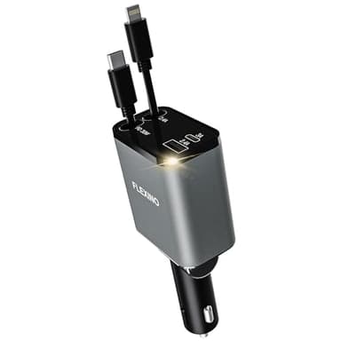 Flexino Retractable Car Charger for iPhone 16, 69W Fast Charging Car Charger USB C, Car Chargers with 2 Retractable Cords 2.6ft, Car Adapter for iPhone 16/15/14/13/12 Series, Galaxy, Grey - Image 1
