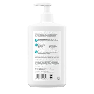 Neutrogena Ultra Gentle Foaming Facial Cleanser, Fragrance Free Hydrating Face Wash for Sensitive Skin, Daily Non Over Drying Makeup Remover, Hypoallergenic, Soap & Dye Free, Non-Comedogenic, 16 Fl Oz - Image 8