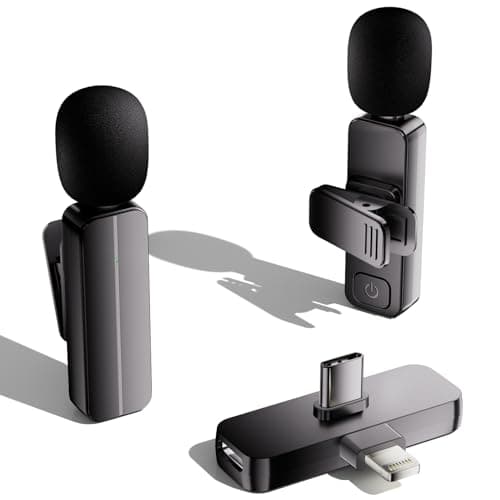 2 Pack Wireless Mini Lavalier Lapel Microphone for iPhone,Android Phone(2 in 1) - 65ft Cordless Clip on Dual Mics with Noise Reduction 6H Working Time for Video Recording Vlogging, YouTube,(Black) - Image 1