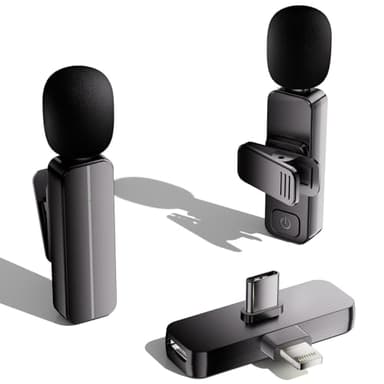 2 Pack Wireless Mini Lavalier Lapel Microphone for iPhone,Android Phone(2 in 1) - 65ft Cordless Clip on Dual Mics with Noise Reduction 6H Working Time for Video Recording Vlogging, YouTube,(Black) - Image 1