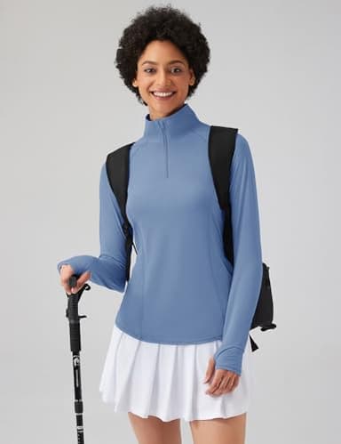 LOMON Womens Workout Tops Long Sleeve 1/4 Zip UV Sun Protection Quick Dry Hiking Athletic Shirts Rash Guard UPF 50+（Haze Blue,XXL） - Image 3