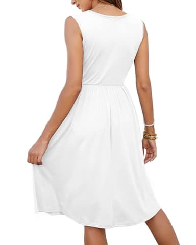 MOLERANI Women Summer Dresses Sleeveless Casual Loose Swing Button Down Midi Dress with Pockets,White,S - Image 2