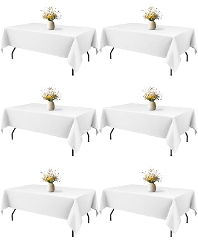 Niuara White Fabric Rectangle Table Cloth - 6 Pack, 60" × 102" Washable Tablecloth for 5FT Tables, Wrinkle-Resistant & Heat-Proof Table Cover for Weddings, Dinners & Parties - Image 1