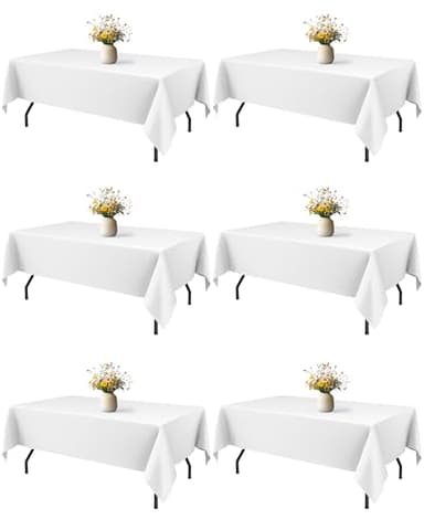 Niuara White Fabric Rectangle Table Cloth - 6 Pack, 60" × 102" Washable Tablecloth for 5FT Tables, Wrinkle-Resistant & Heat-Proof Table Cover for Weddings, Dinners & Parties - Image 1