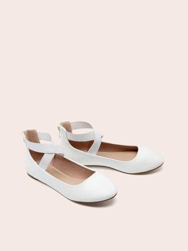 DREAM PAIRS Women's Comfortable Fashion Elastic Ankle Straps Flats Shoes,Size 8,White/Pu,Sole_Stretchy - Image 5