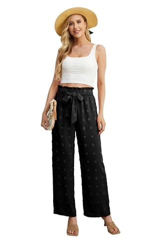 IWOLLENCE Women's Wide Leg Pants with Pockets High Waist Adjustable Knot Loose Casual Trousers Business Work Casual Pants TH Black L - Image 2