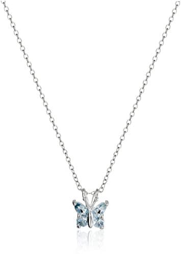 Amazon Essentials women Sterling Silver Genuine Sky Blue Topaz Butterfly Pendant Necklace, 18" (previously Amazon Collection)