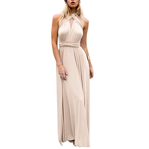 Women's Transformer Convertible Multi Way Wrap Long Prom Maxi Dress V-Neck Hight Low Wedding Bridesmaid Evening Party Grecian Dresses Boho Backless Halter Formal Cocktail Dance Gown Khaki Medium - Image 1